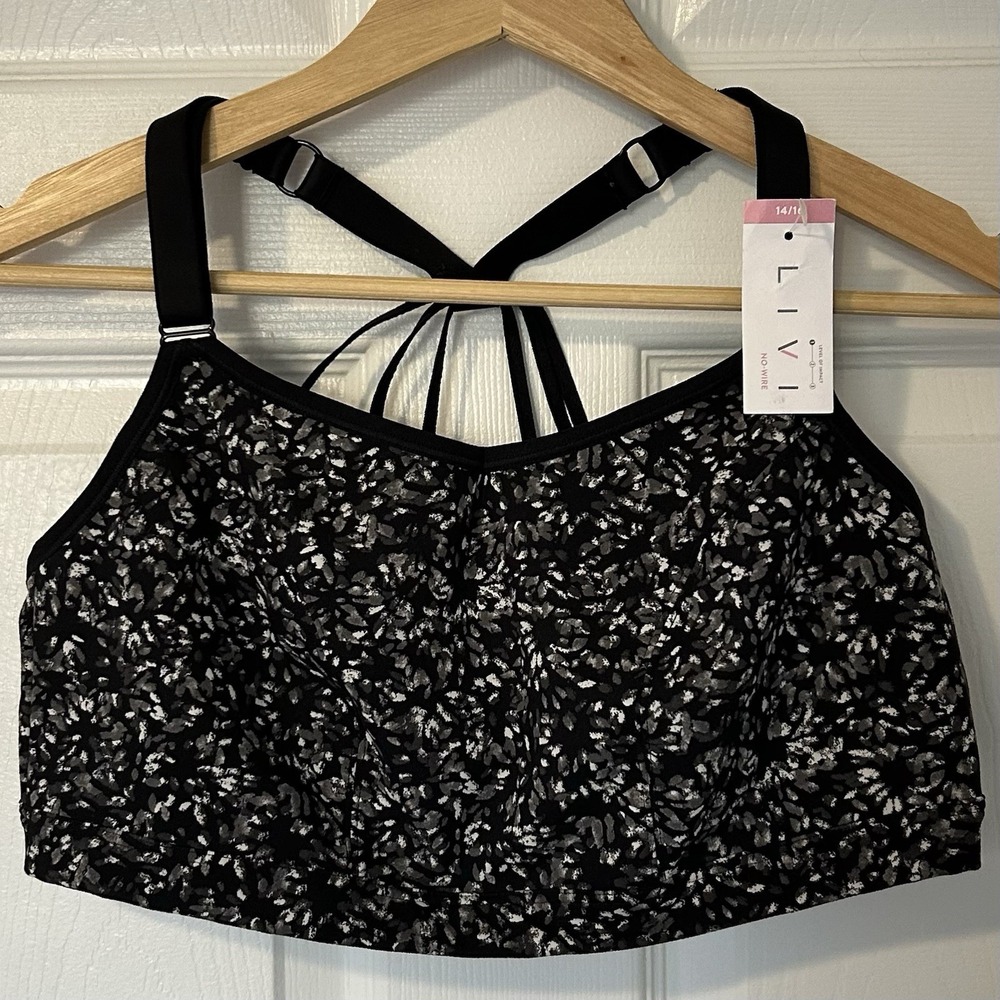 Lane Bryant Livi Low Impact No-Wire Black, White‎ and Gray Activewear Sports Bra